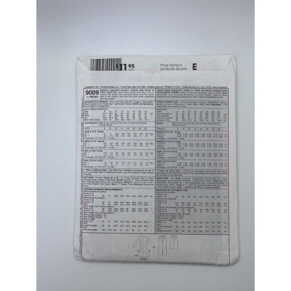 McCall's Dress Alternatives 9009 B 8-10-12 Unlined Jacket Dress Skirt 2 Lengths - Picture 4 of 4